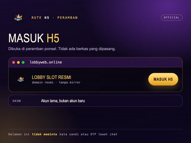 Kartu H5: jendela peramban dengan domain resmi dan tombol Masuk H5