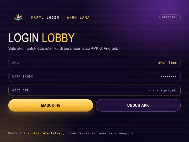 Kartu login: kolom akun, kata sandi, dan kode OTP pribadi