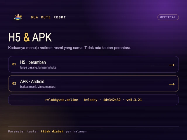 Kartu dua rute: H5 di peramban dan APK di Android dengan parameter redirect resmi
